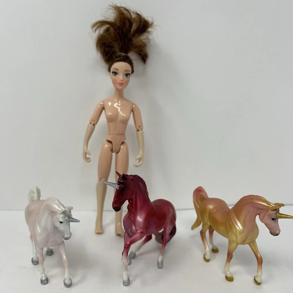 Breyer Reeves Unicorn Horse Crazy Surprise Red Gold White Girl Rider Figure set